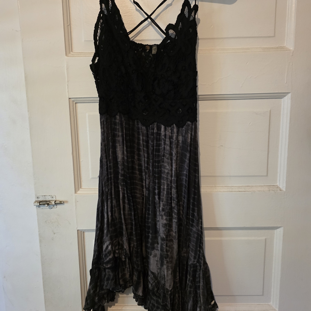 Free People Black and Gray Lace Dress